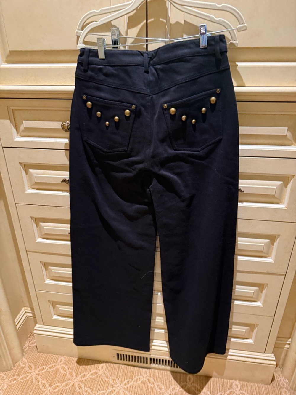 Like New Cynthia Rowley Black Wide-Leg Jeans with Gold Studs 8 - Picture 3 of 3